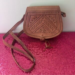 🍄‍🟫VINTAGE 70s Boho Cognac Genuine Leather Satchel Bag